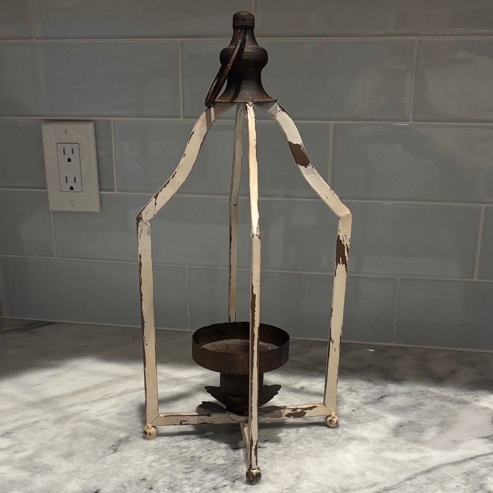 Rustic Cream and Brown Candle Holder